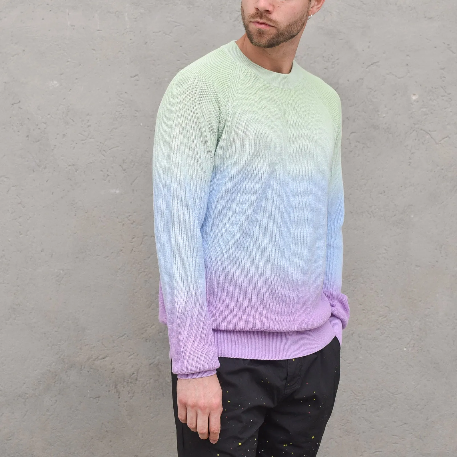 Dip-Dyed Crewneck Pull In Lightweight Rib Knit