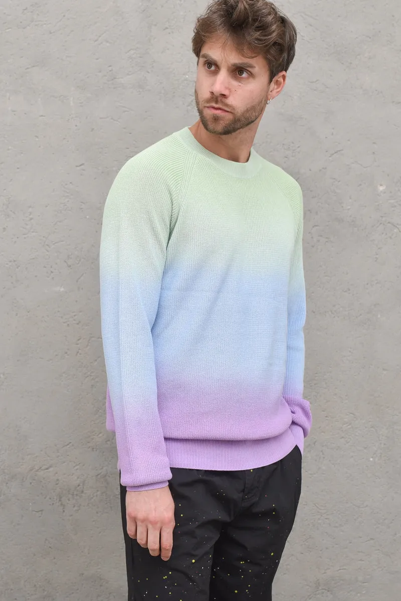 Dip-Dyed Crewneck Pull In Lightweight Rib Knit
