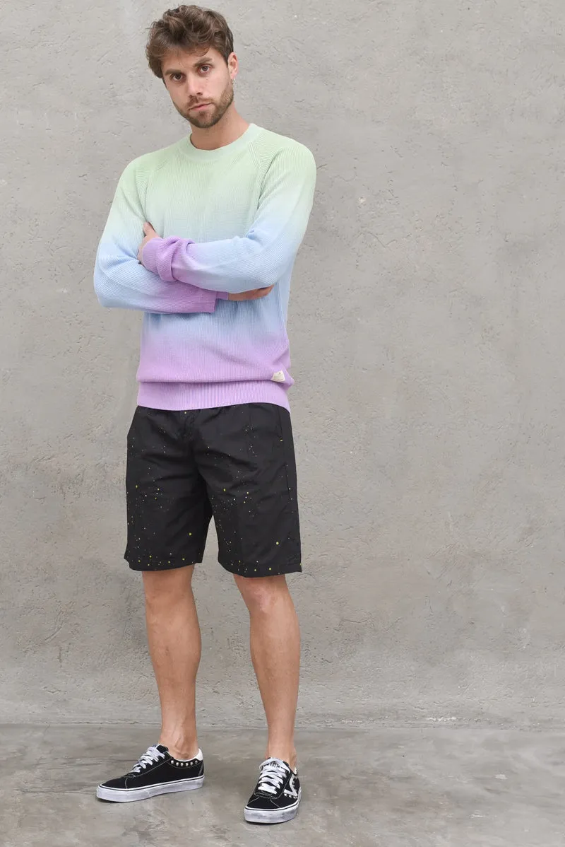 Dip-Dyed Crewneck Pull In Lightweight Rib Knit