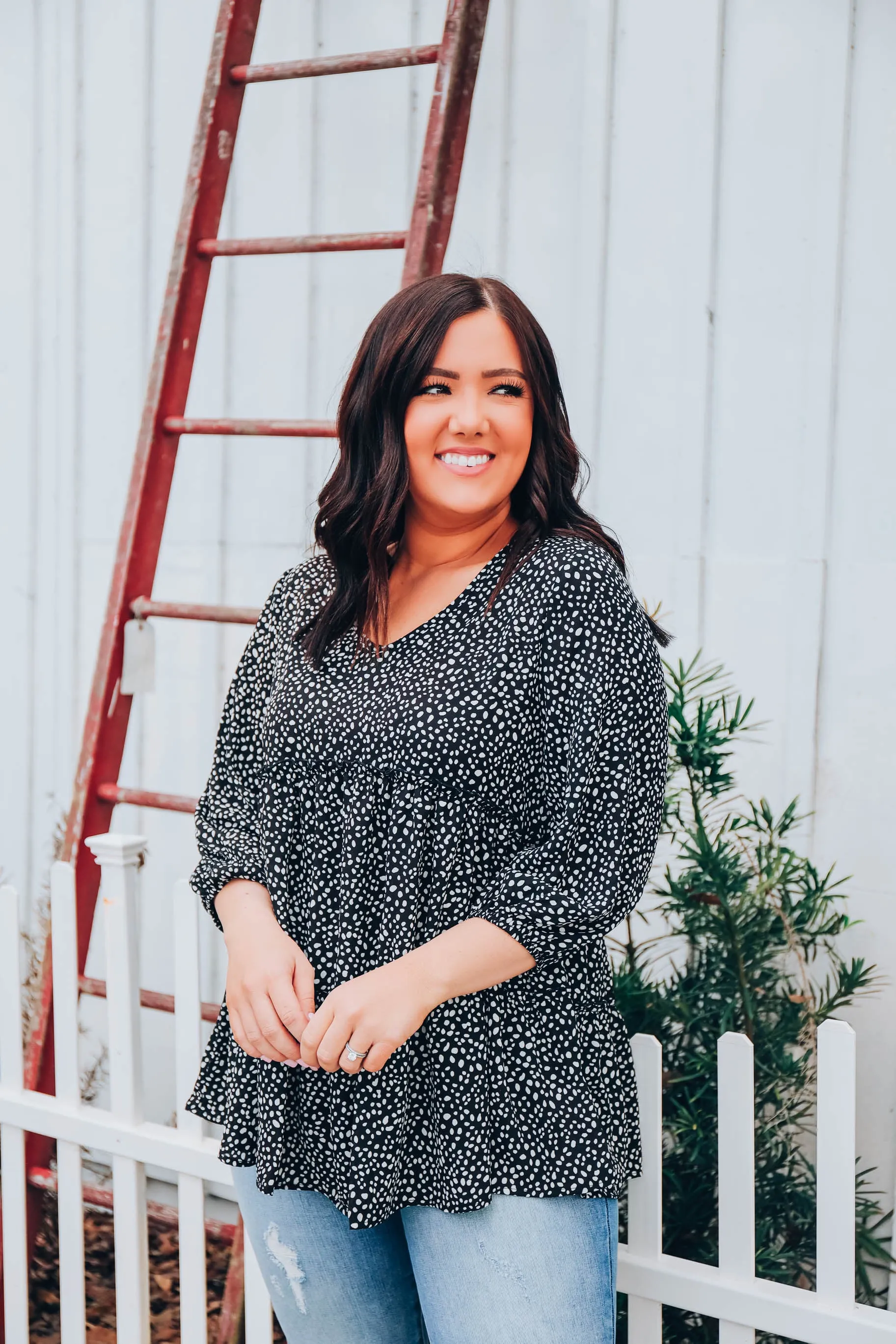 Ditsy Print Blouse - Black