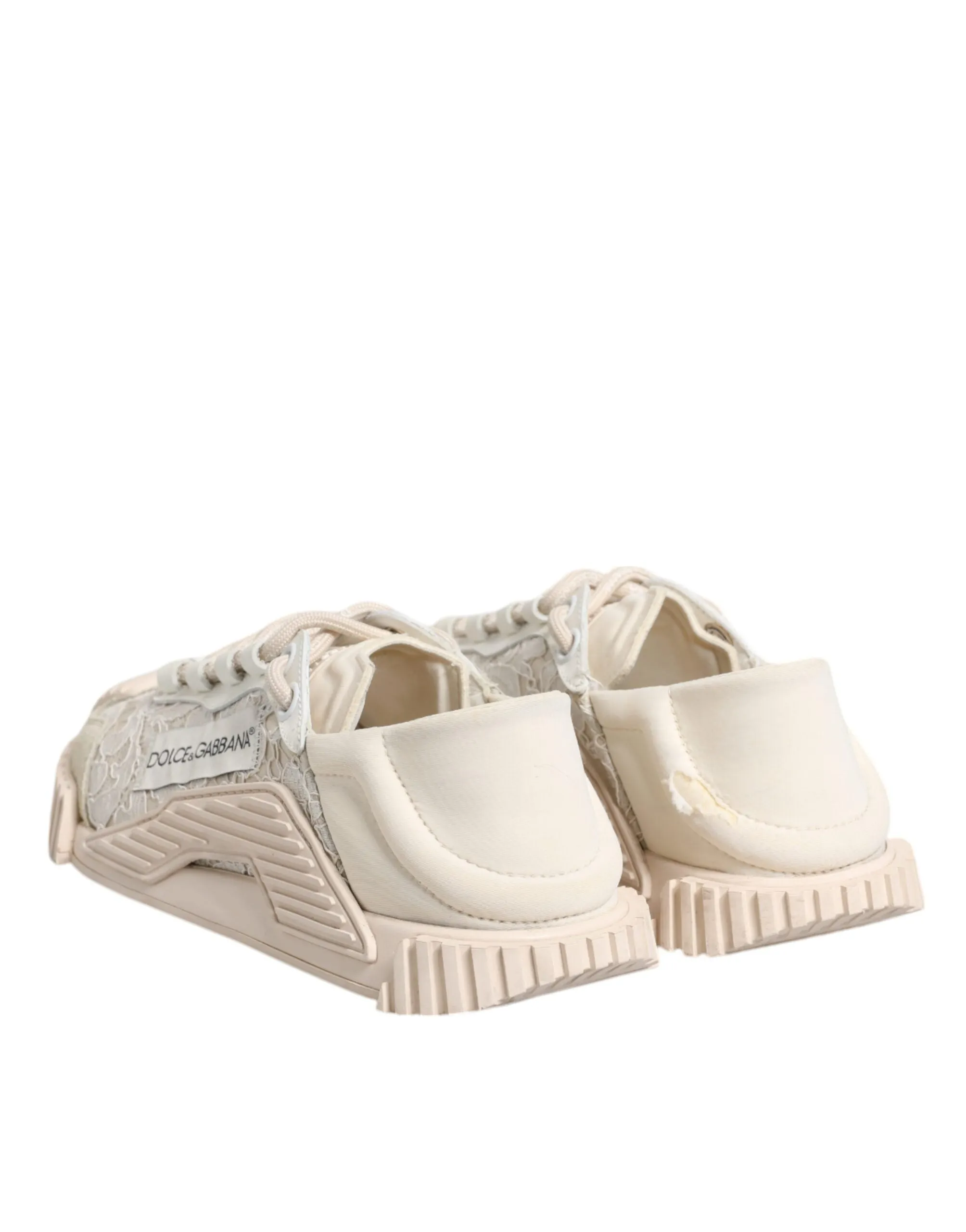 Dolce&Gabbana NS1 Women Ivory Sneakers Nylon Floral Lace Trainer Shoes Sz EUR 37
