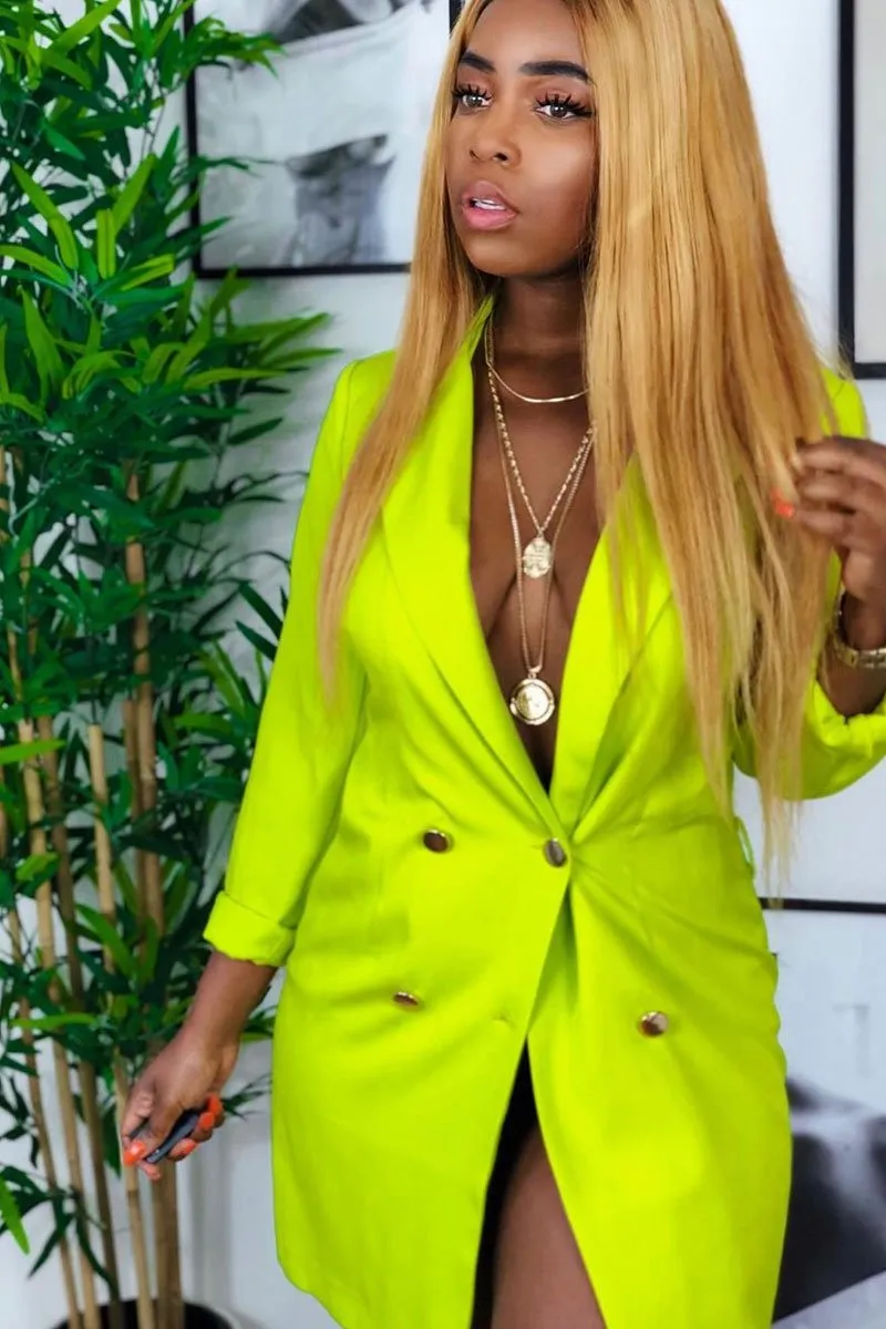 Lime Double Breasted Button Front Belted Blazer - Enya