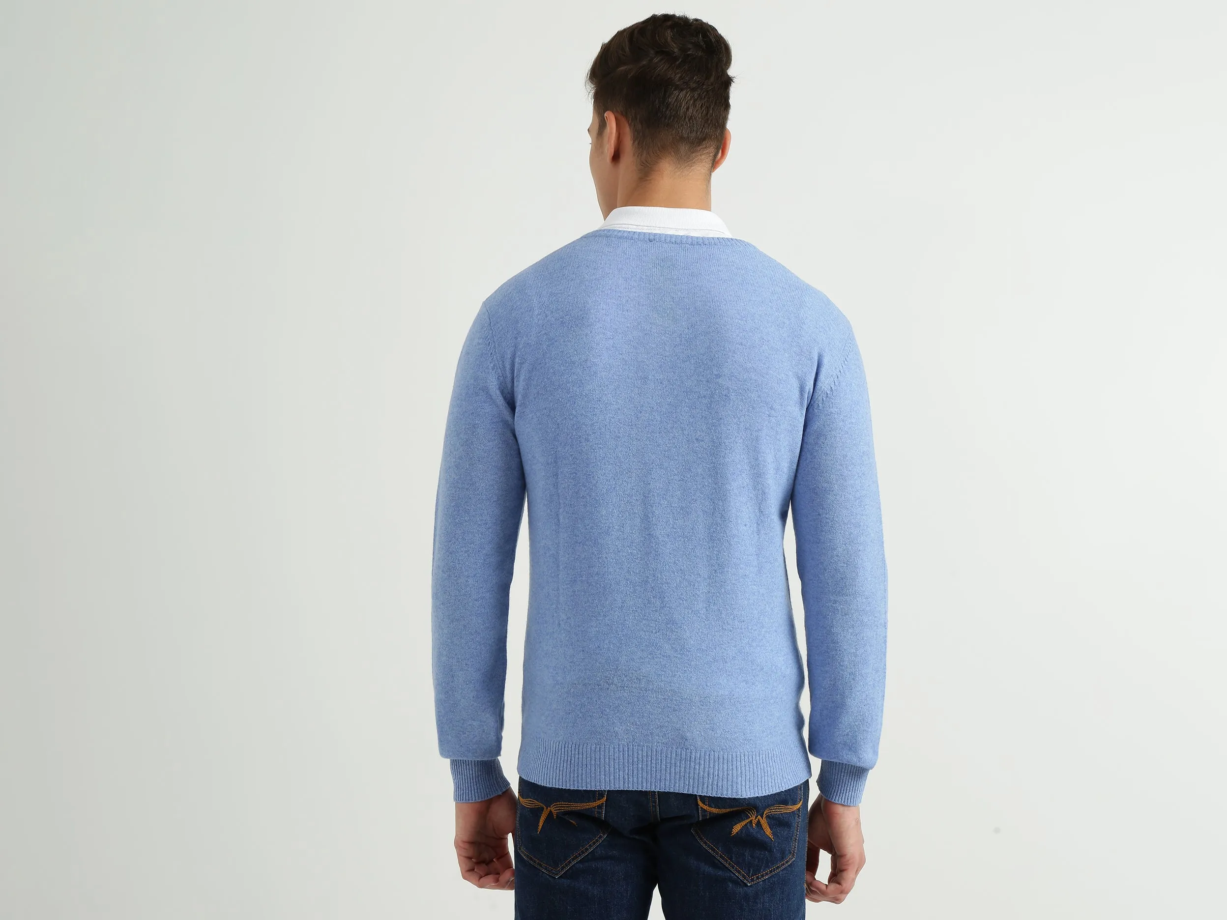 Mens V-Neck Solid Sweater