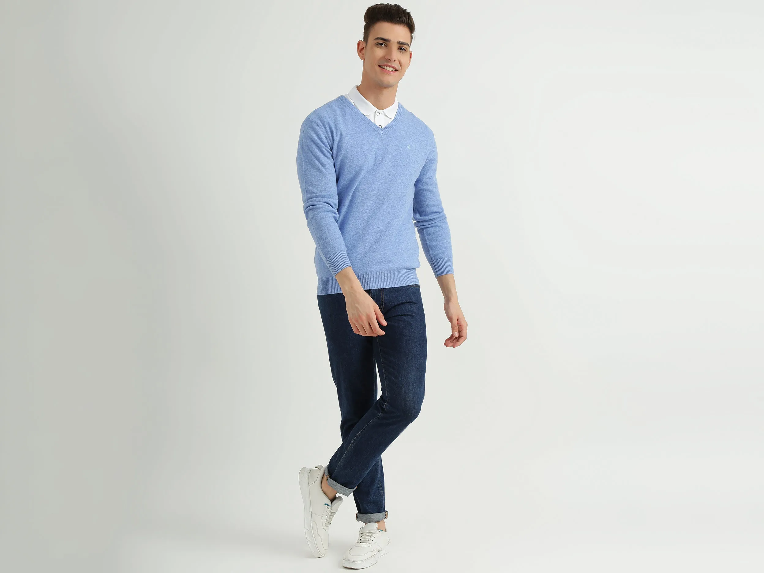Mens V-Neck Solid Sweater