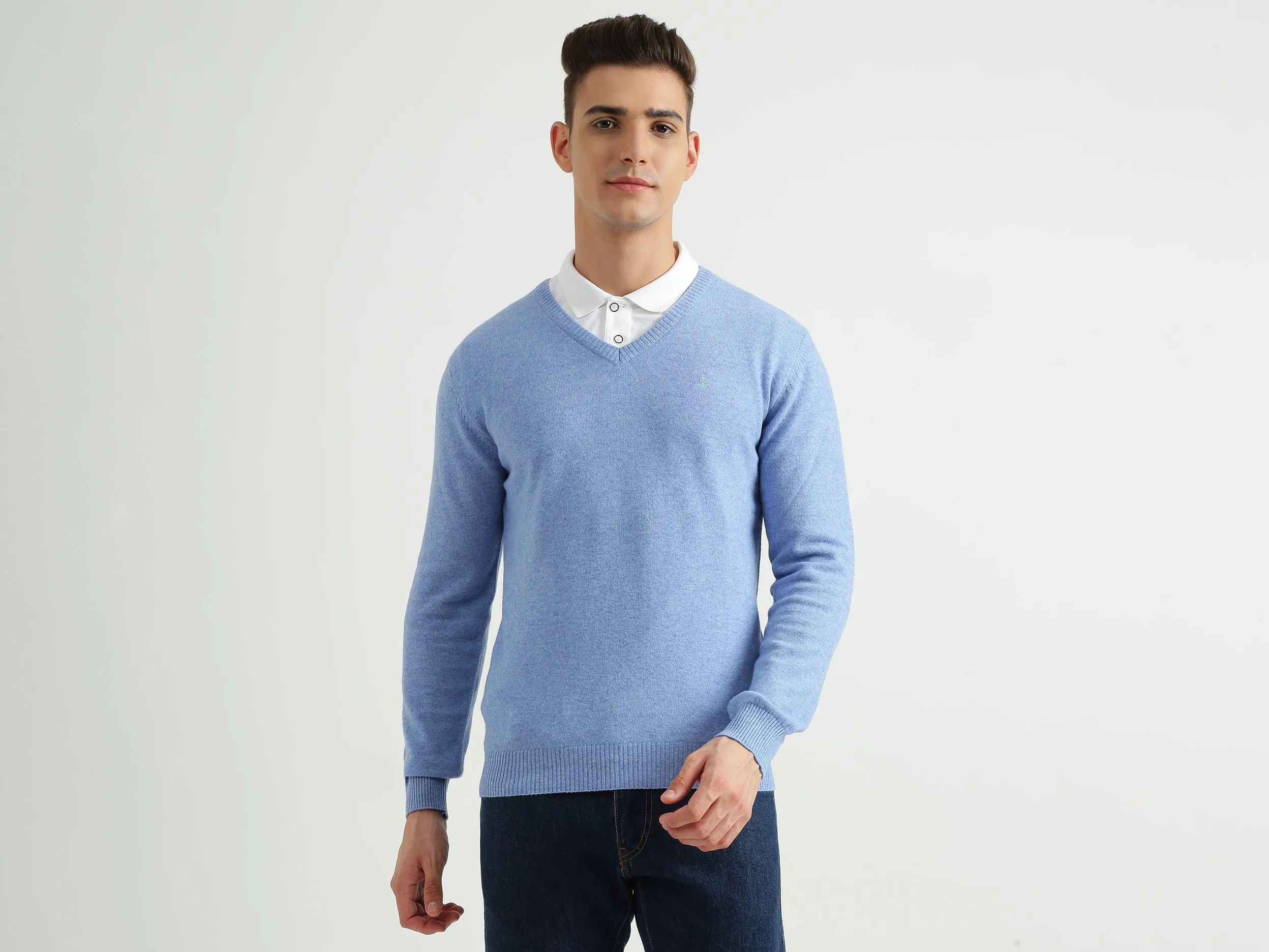 Mens V-Neck Solid Sweater