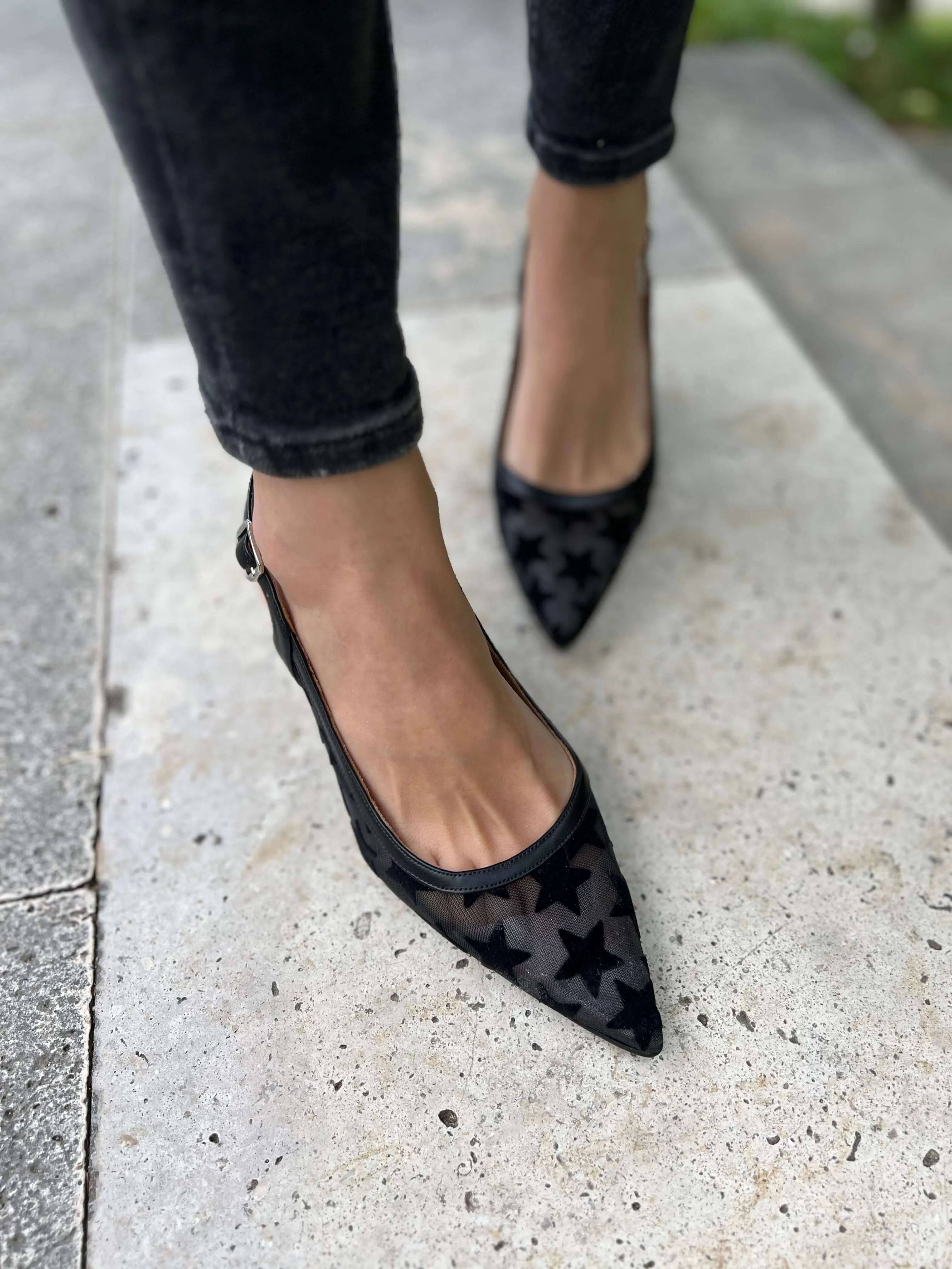 Rejilla Stars Vegan Eco Suede Slingback Heels | Black