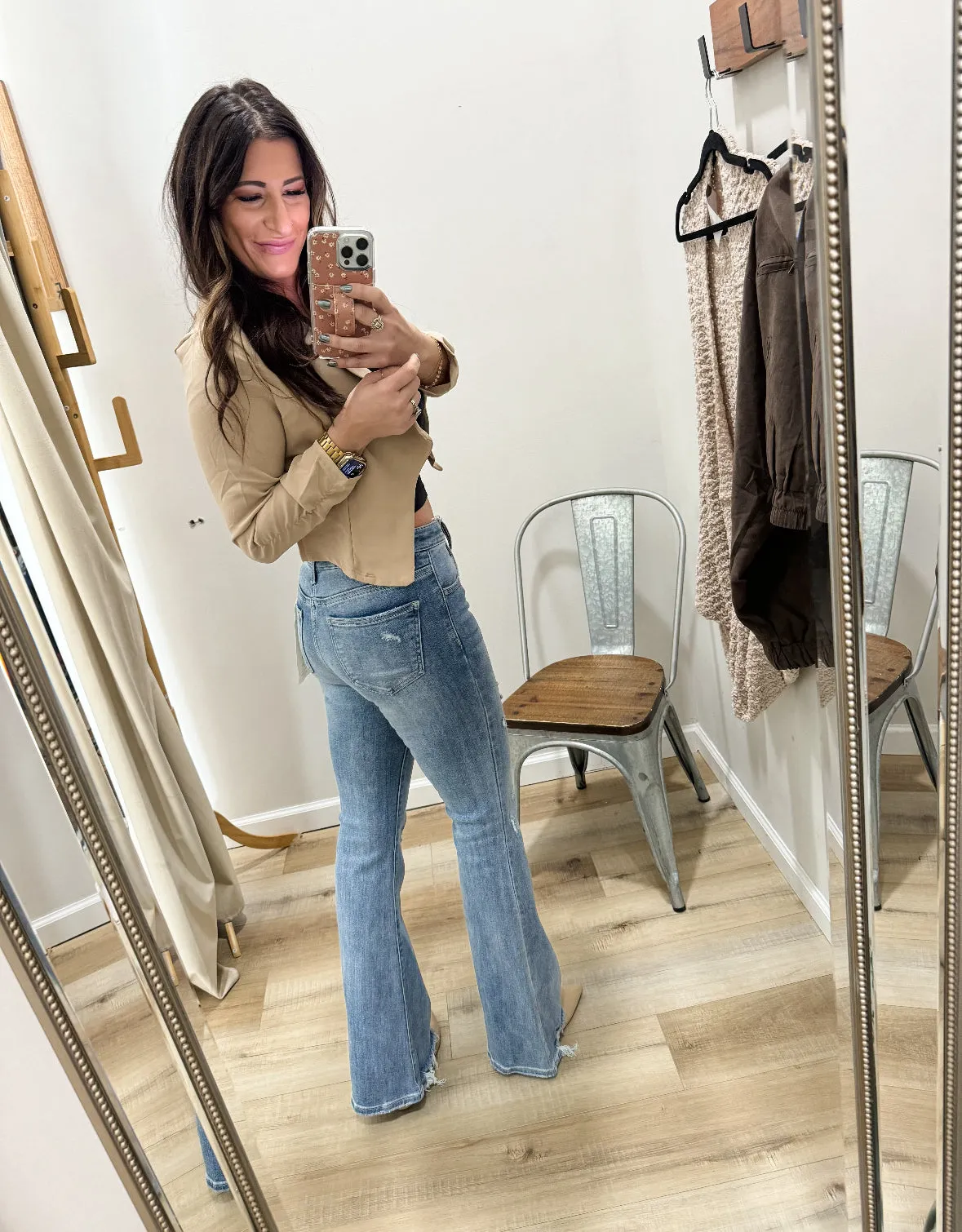 Risen Full Size High Rise Frayed Hem Flare Jeans