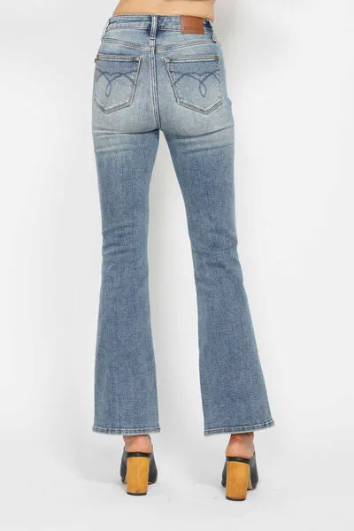 Tummy Control Back Embroidered Pocketed Bootcut Jeans
