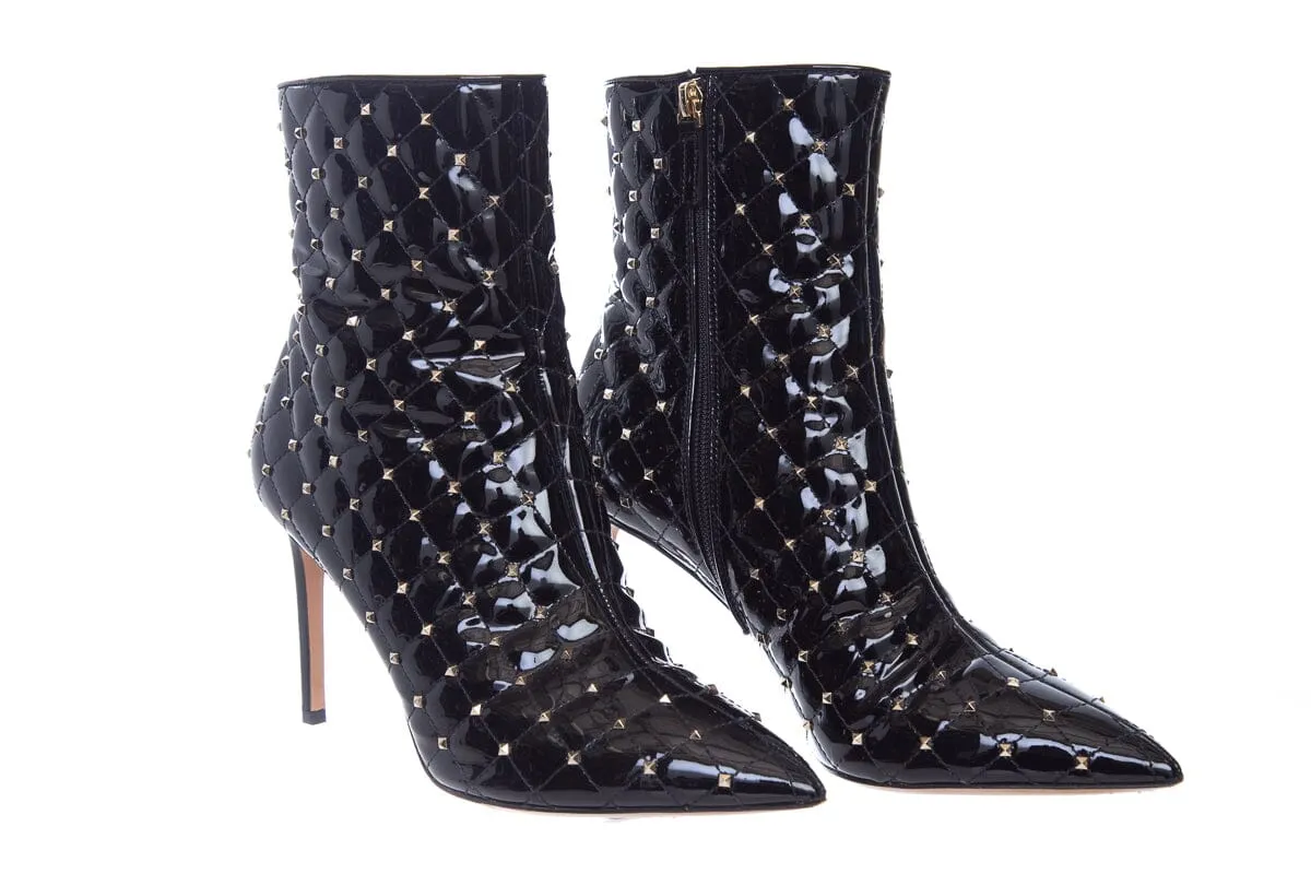 Valentino Black Rock Stud Spike Quilted Patent Boots SZ 40