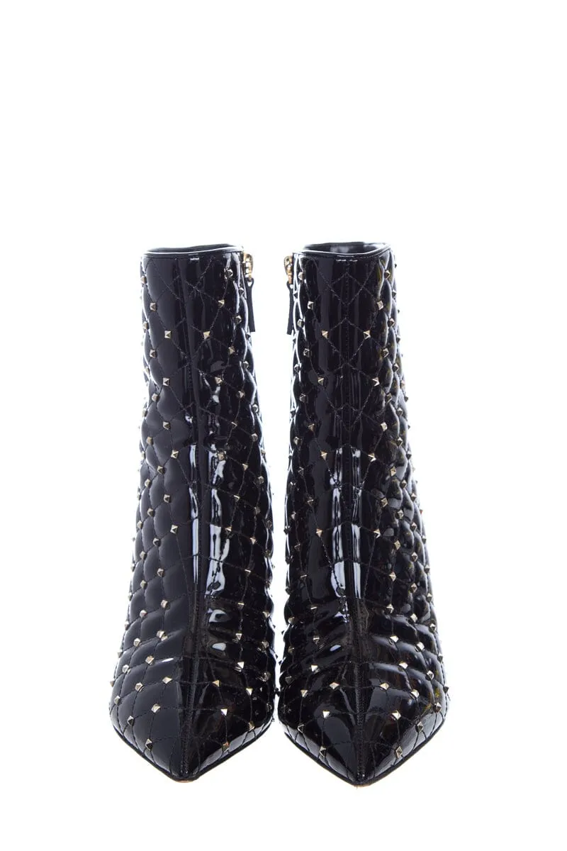 Valentino Black Rock Stud Spike Quilted Patent Boots SZ 40