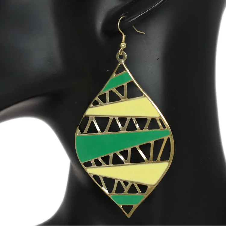 Yellow Green Two Tone Leaf Shaped Earrings